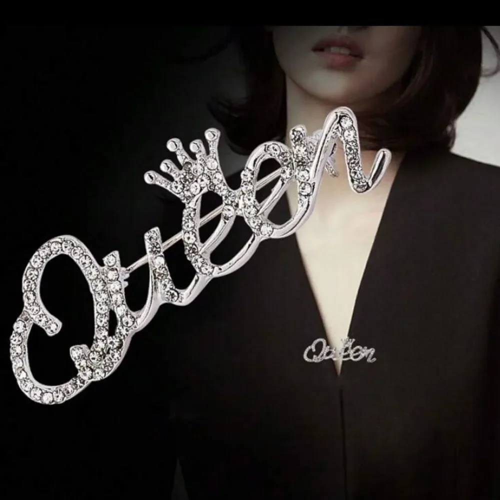 3for$20 1pc queen Letter Crystal style Brooch Pin